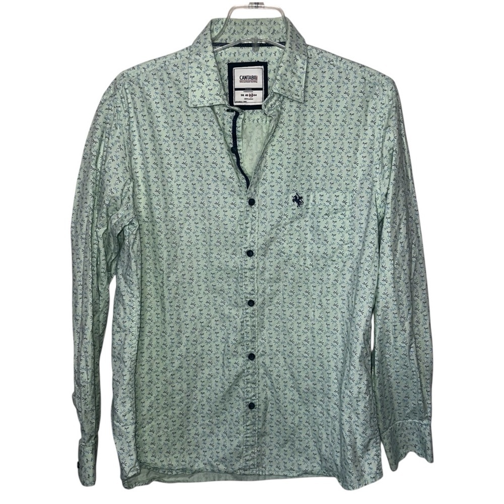 Cantabil Italy Slim Fit Long Sleeved Button Down Dragonflies Shirt Medium 42 cms